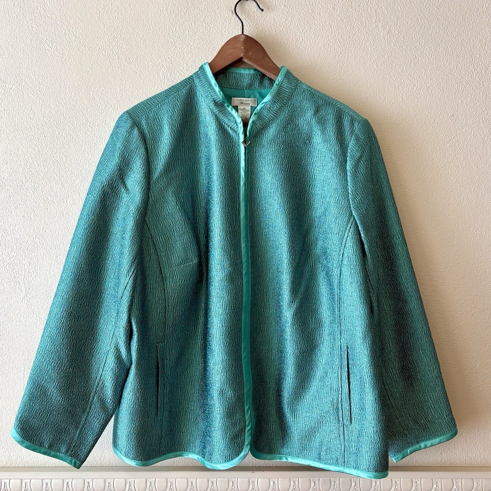 Laura Ashley Woman cull zip metallic turquoise blazer jacket